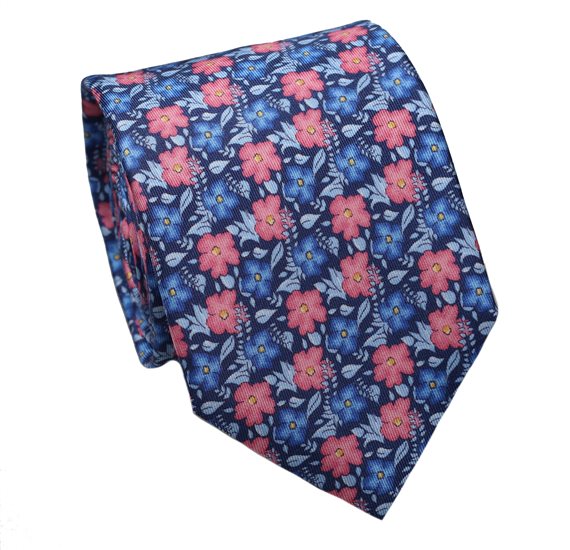 Cravate et Mouchoir en Soie Naturelle Fleurs Corail
