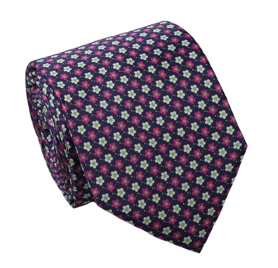 Cravate et Mouchoir en Soie Naturelle Fleurs Magenta