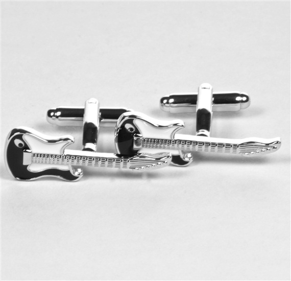Boutons de Manchette Guitare Blanche et Noire