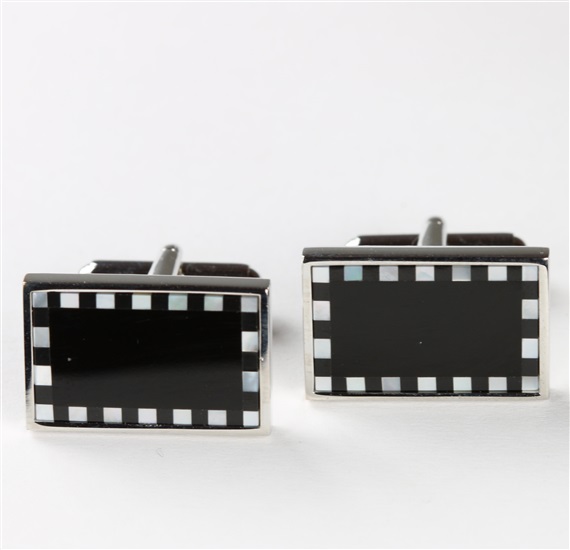 Boutons de Manchette Noirs Damier Onyx et Nacre