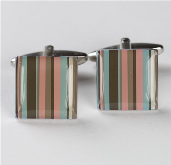 Boutons de Manchette à Rayures Roses et Grises Multicolores