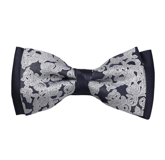 Noeud Papillon Bleu Marine Brocart Gris