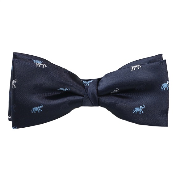 Noeud Papillon Bleu Marine avec Éléphants Blancs et Bleus