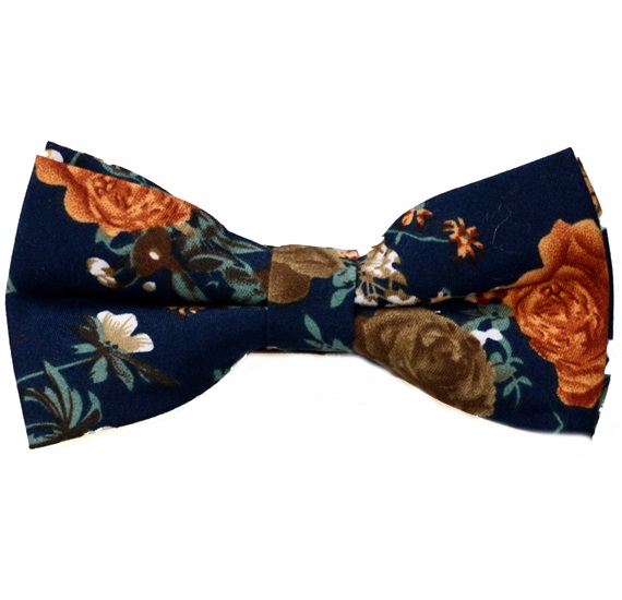 Noeud Papillon Bleu Marine avec Fleurs