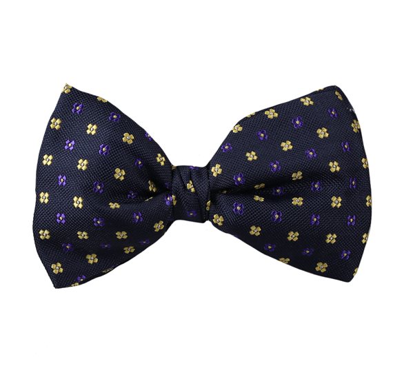 Noeud Papillon Bleu Marine avec Fleurs Violettes