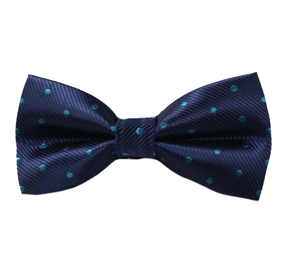 Noeud Papillon Bleu Marine à Pois Turquoises