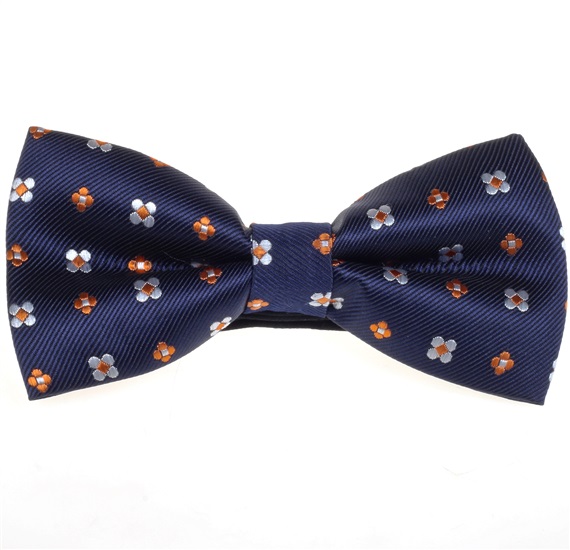 Noeud Papillon Bleu Marine avec Marguerites Orange