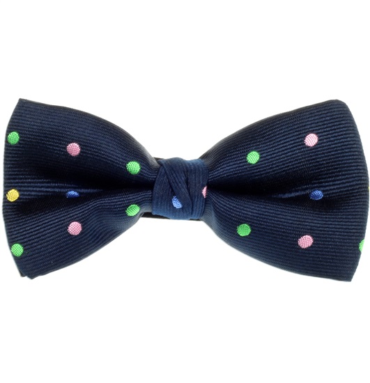 Noeud Papillon Bleu Marine à Pois Multicolores