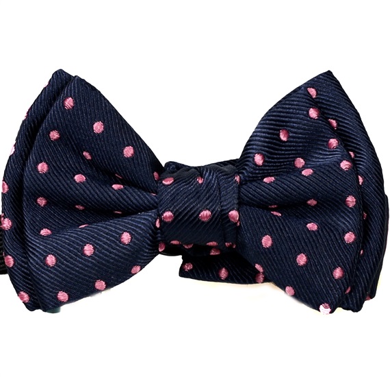 Noeud Papillon Bébé Bleu Marine à Pois Fuchsia