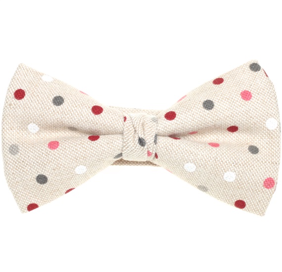 Noeud Papillon Beige à Pois Bordeaux et Gris