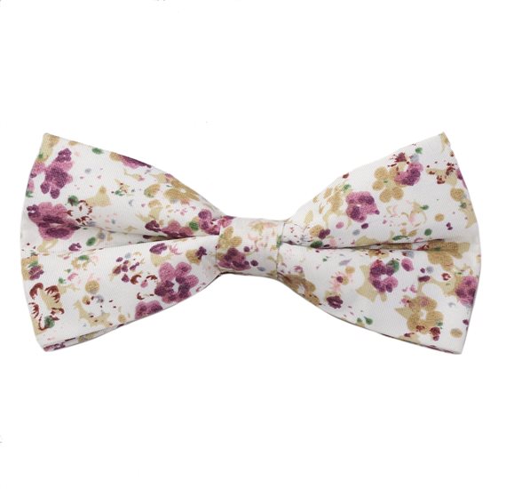 Noeud Papillon Beige Fleurs Mauves