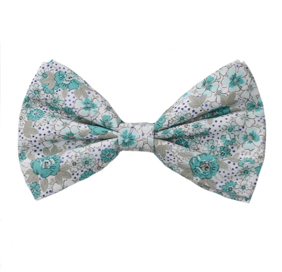 Noeud Papillon Blanc avec Fleurs Turquoise