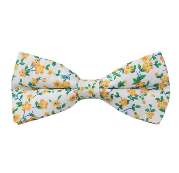 Noeud Papillon Blanc Fleurs Jaunes