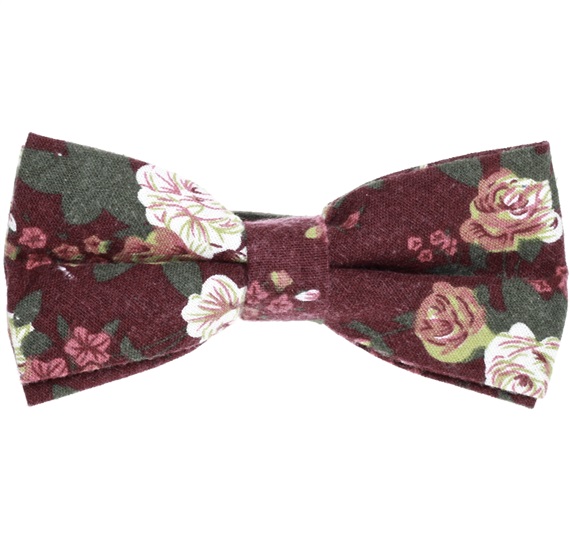 Noeud Papillon Bordeaux avec Fleurs