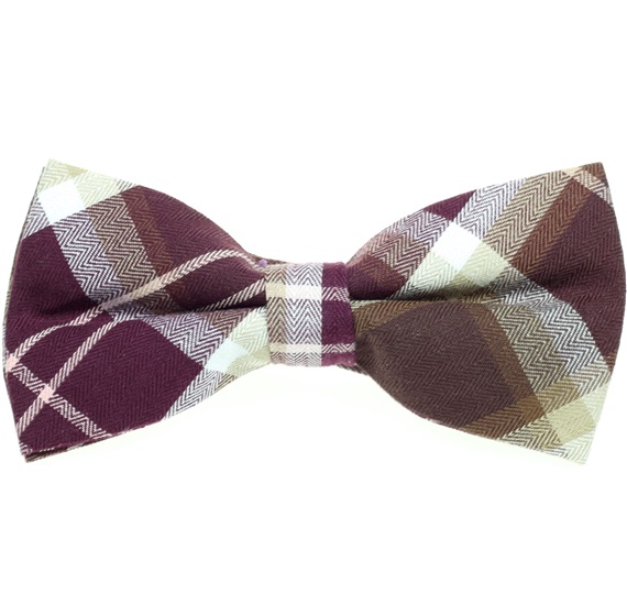 Noeud Papillon Carreaux Écossais Violet, Beige et Blanc