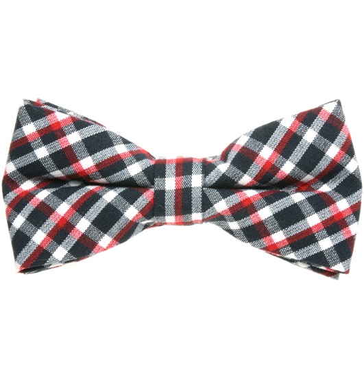 Noeud Papillon à Carreaux Écossais Noir, Blanc et Rouge