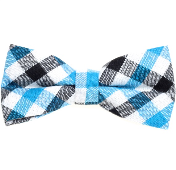 Noeud Papillon Vichy Blanc et Turquoise