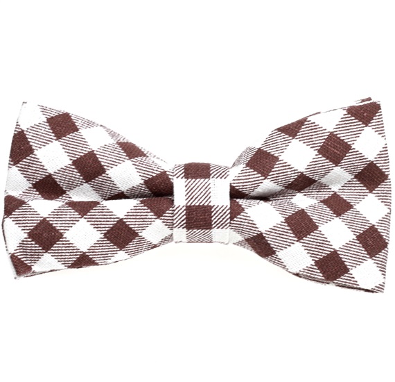 Noeud Papillon à Carreaux Vichy Blanc et Marron