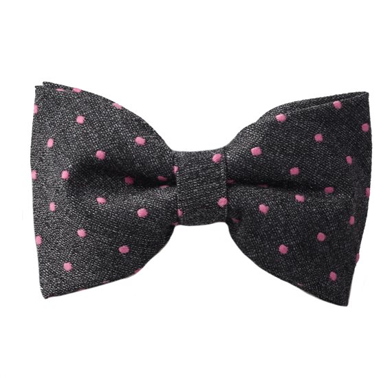 Noeud Papillon Gris à Pois Roses