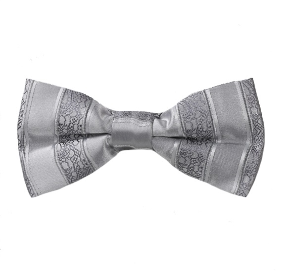 Noeud Papillon Gris Perle Rayures Brocart