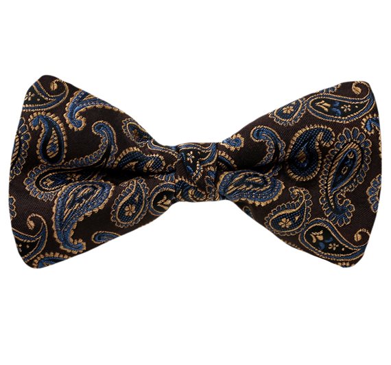 Noeud Papillon Marron Motif Paisley Bleu