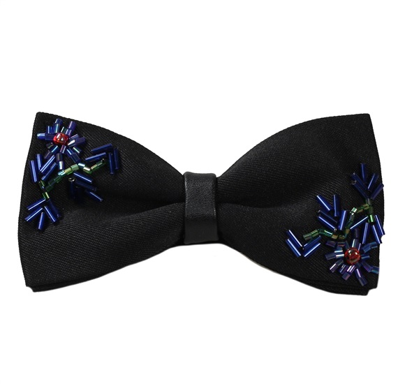 Noeud Papillon Noir avec Broderie en Cristal