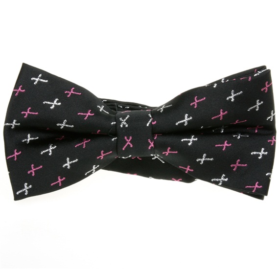 Noeud Papillon Noir avec Croix Argentées et Roses