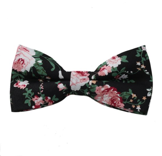 Noeud Papillon Noir avec Fleurs