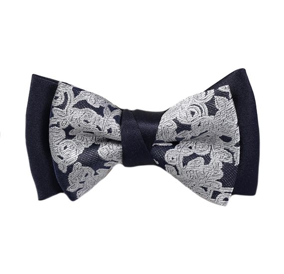 Noeud Papillon Enfant Bleu Marine Brocart Gris