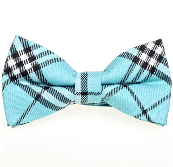 Noeud Papillon Enfant Carreaux Écossais Turquoise et Noir