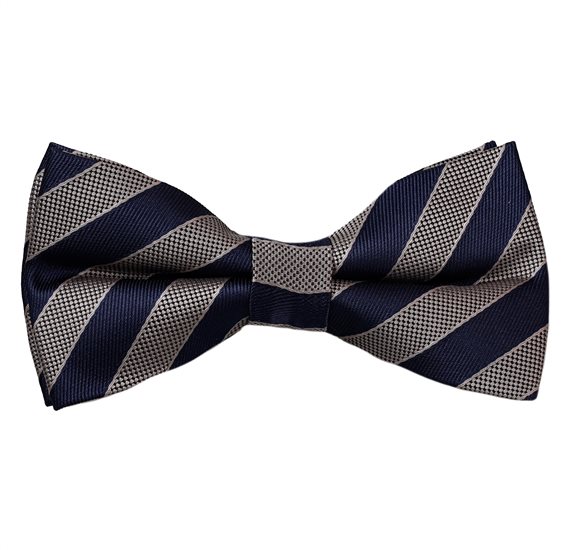 Noeud Papillon Rayures Bleu Marine et Beige