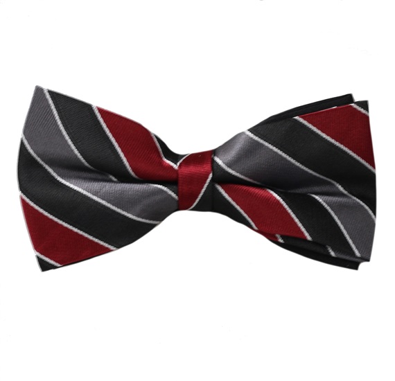 Noeud Papillon à Rayures Grenat, Noir et Gris
