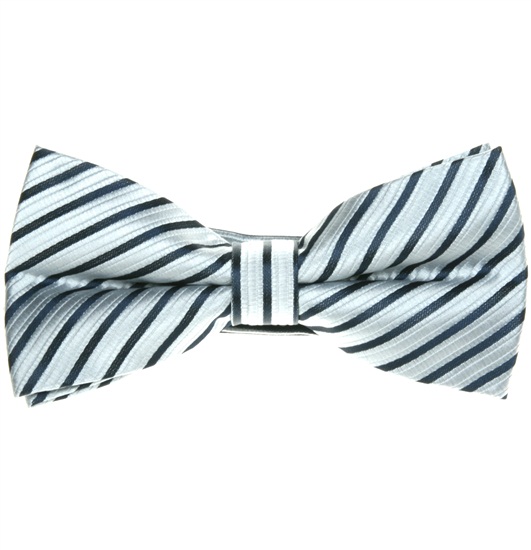 Noeud Papillon à Rayures Gris Argent et Bleu Marine
