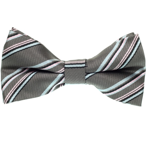 Noeud Papillon Rayures Grises et Roses