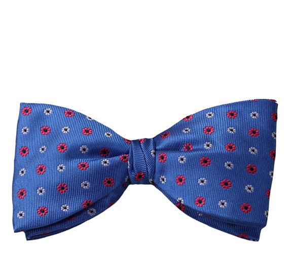 Noeud Papillon en Soie Bleue France Fleurs Corail