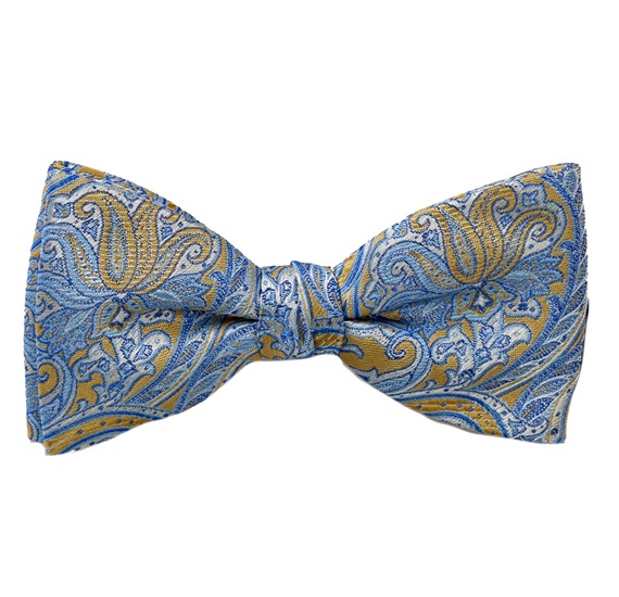 Noeud Papillon et Mouchoir Jaune Cachemire Bleu