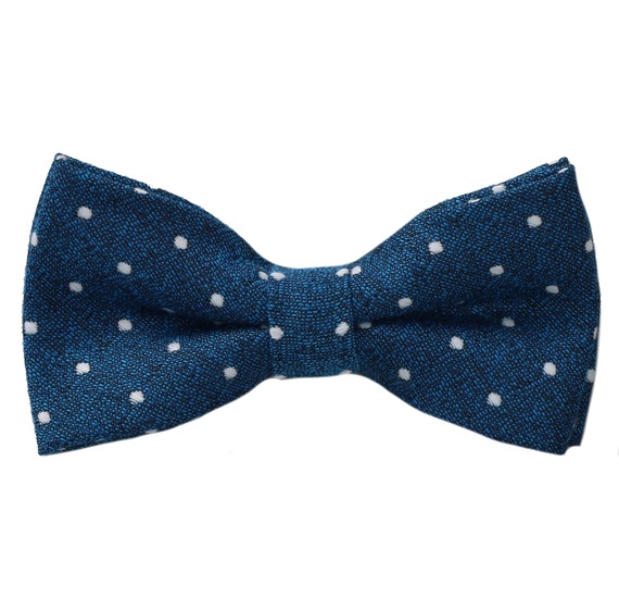 Papillon et Mouchoir Bleu Cobalt à Pois Blancs