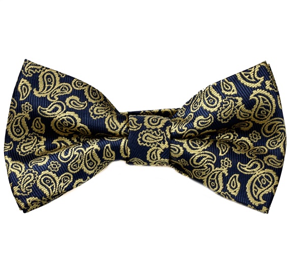 Noeud Papillon et Mouchoir Bleu Marine avec Cachemire Doré