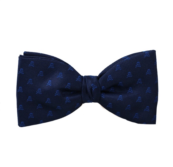 Noeud papillon et pochette Bleu Marine avec Têtes de Mort