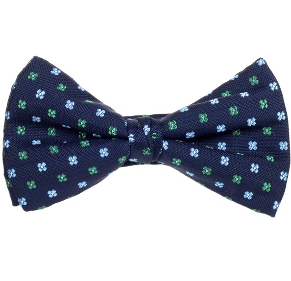 Noeud Papillon et Mouchoir Bleu Marine avec Fleurs