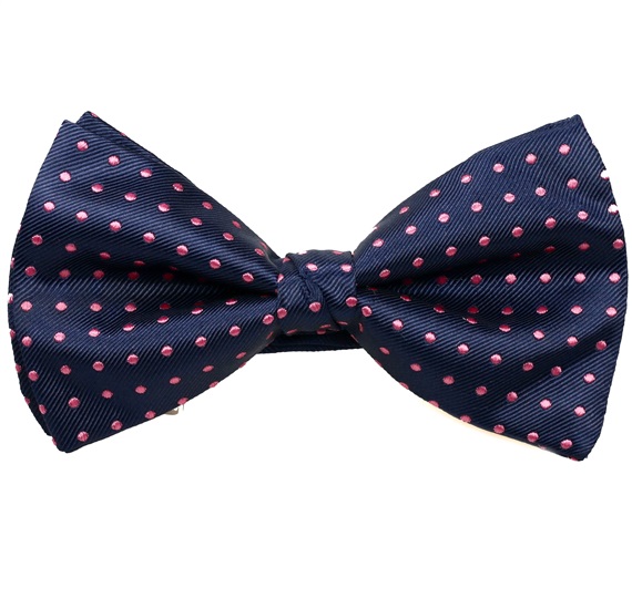 Papillon et Mouchoir Bleu Marine à Pois Fuchsia