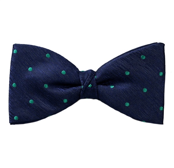 Pochette et Noeud Papillon Bleu Marine à Pois Verts