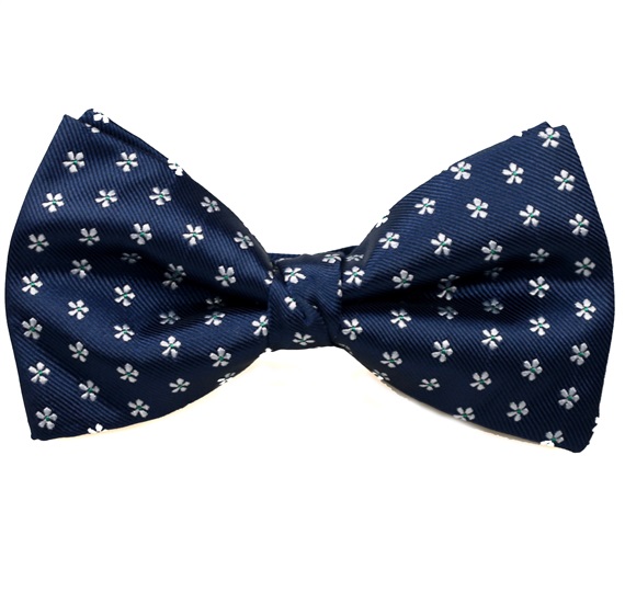 Noeud Papillon et Mouchoir Bleu Marine à Marguerites