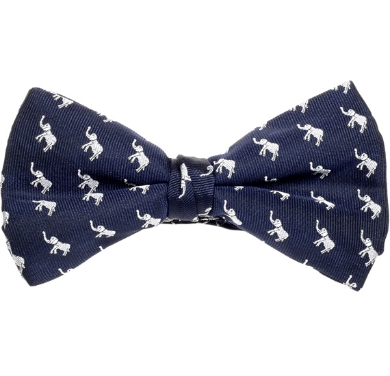 Noeud Papillon et Mouchoir Bleu Marine Éléphants Blancs