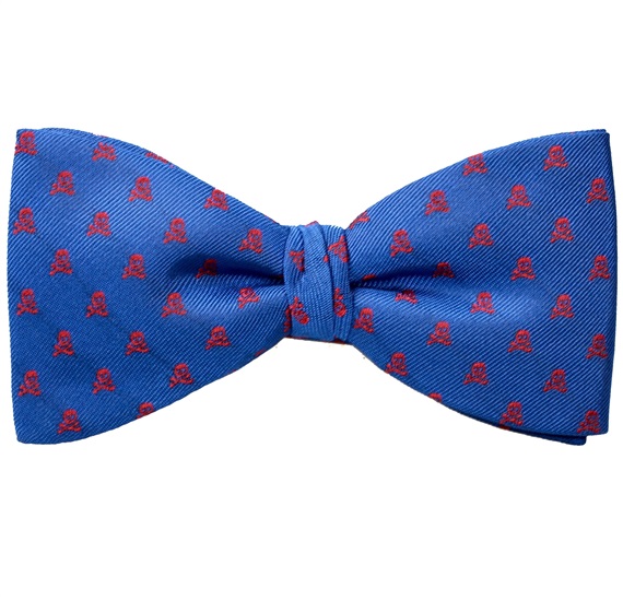Papillon et Mouchoir Bleu Ciel avec Crânes Rouges