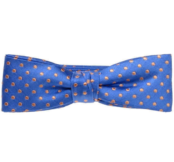 Papillon et Mouchoir Enfant en Soie Bleu Ciel à Pois Orange