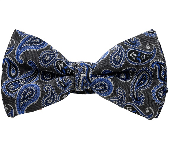 Noeud Papillon et Mouchoir Gris Cachemire Bleu