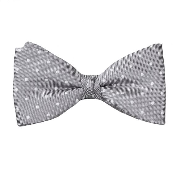 Noeud papillon et pochette grise à pois