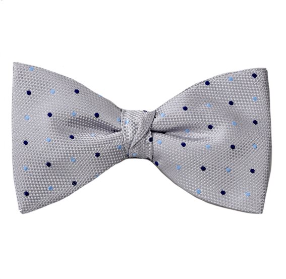 Noeud Papillon et Mouchoir Gris à Pois Bleus