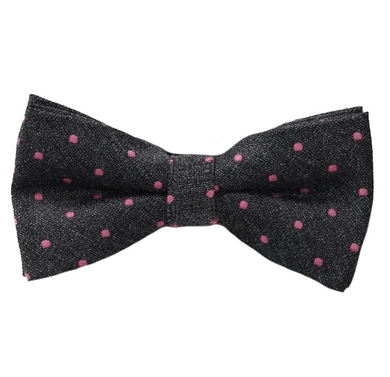 Noeud Papillon et Mouchoir Gris à Pois Roses